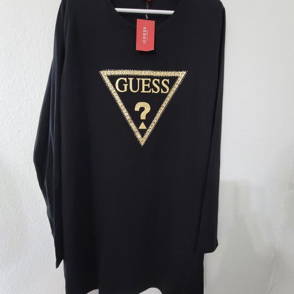 1383  XL GUESS  SHIRT DRESS BLACK LOGO LONG SLEEVE NWT